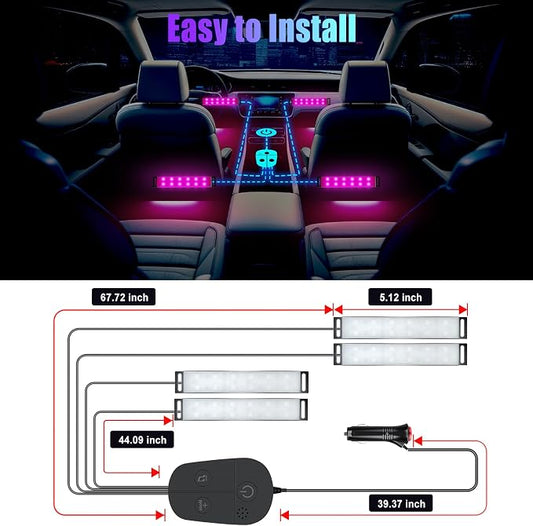 YiLaie LED Car Lights Interior Accessories with App & Control Box Under Dash Footwell Neon Internal Lighting Kit Inside for Trucks, Cigarette Lighter DC 12V