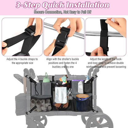 Adjustable Straps & Buckles Stroller Wagon Cargo Net Organizer, Wagon Accessories Compatible with WONDERFOLD W-Series Models, Large Capacity Mesh Cargo Storage Bag with Sorting Pockets for Keenz Wagon