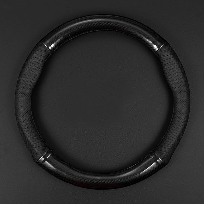 gunhunt 1 Pack Car Breathable Steering Wheel Cover, Carbon Fiber Non-Slip Steering Wheel Protector, Wear -Resistant Steering Wheel Sleeve, Four Seasons Universal Steering Wheel Set (Black #Circular)