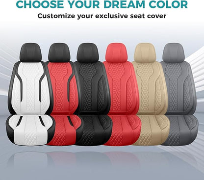 Leather Car Seat Covers Full Set, Breathable Faux Leather Seat Covers for Cars SUV Sedan Waterproof Beige