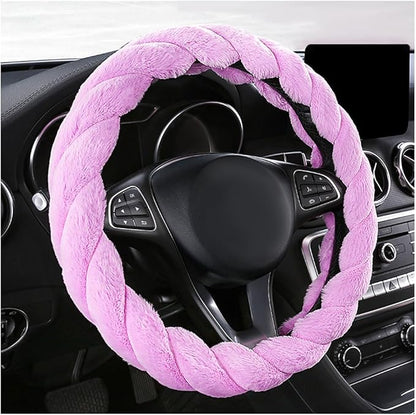KVAEY Fluffy Car Steering Wheel Cover, 15 Inches Anti-Slip Round Fuzzy Winter Steering Wheel Protector, Soft Warm Plush Steering Wheel Cover for Women Girls, Car Accessories (Purple, Round)