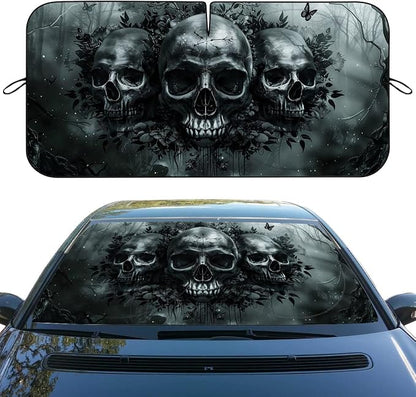 Skull Car Windshield Sun Shade Skeleton Black Forest Art Heatshield Front Window Car Sun Shade Windshield Blocks UV Rays Sun Visor Protector for Car Sedan Truck SUV Accessories 59x31.5 Inch