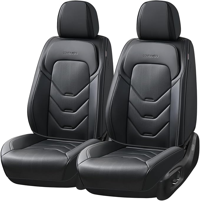 Coverado Front Seat Cover, 2 PCS Black Seat Cover for Cars, Leather Car Seat Cover, Waterproof Car Seat Protector, Automotive Seat Cover, Universal Car Seat Cushion Fit for Most Sedan SUV Truck
