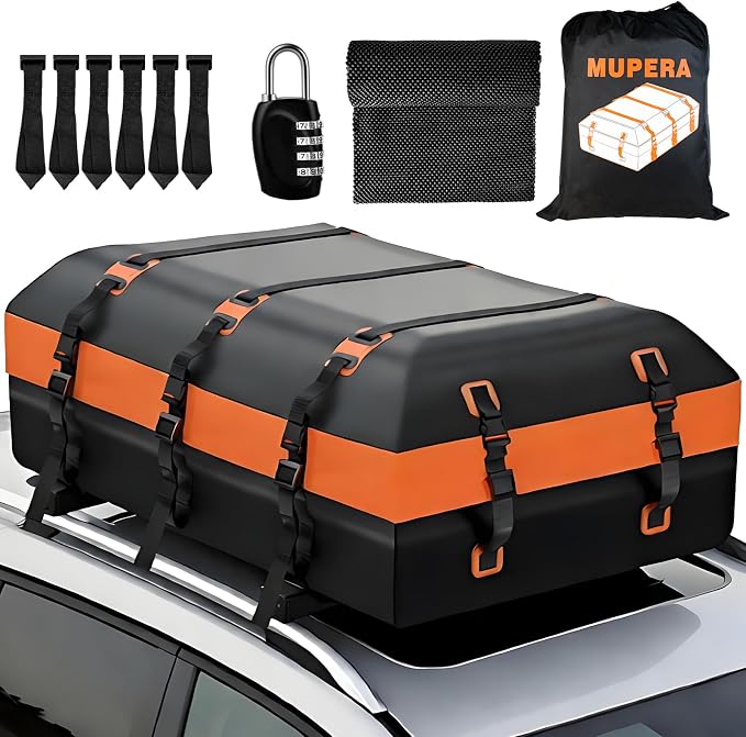 Mupera 20 Cubic Feet Waterproof Rooftop Cargo Carrier - Upgraded Anti-Slip Mat, Combination Lock & Storage Bag for Cars SUVs with/Without Roof Rack