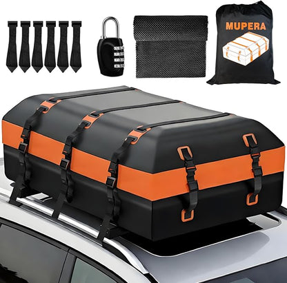 Mupera 20 Cubic Feet Waterproof Rooftop Cargo Carrier - Upgraded Anti-Slip Mat, Combination Lock & Storage Bag for Cars SUVs with/Without Roof Rack