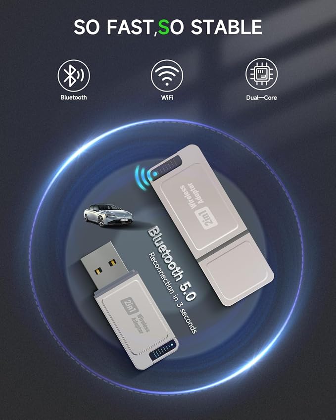 Spedal Wierless CarPlay Adapter for iPhone and Android,Spedal CL321 CarPlay Wierless Adapter -Mini CarPlay Design,2in1,Fast Pairing,Stable Car Control & No Delay,USB & Type-C Extension Cable Included