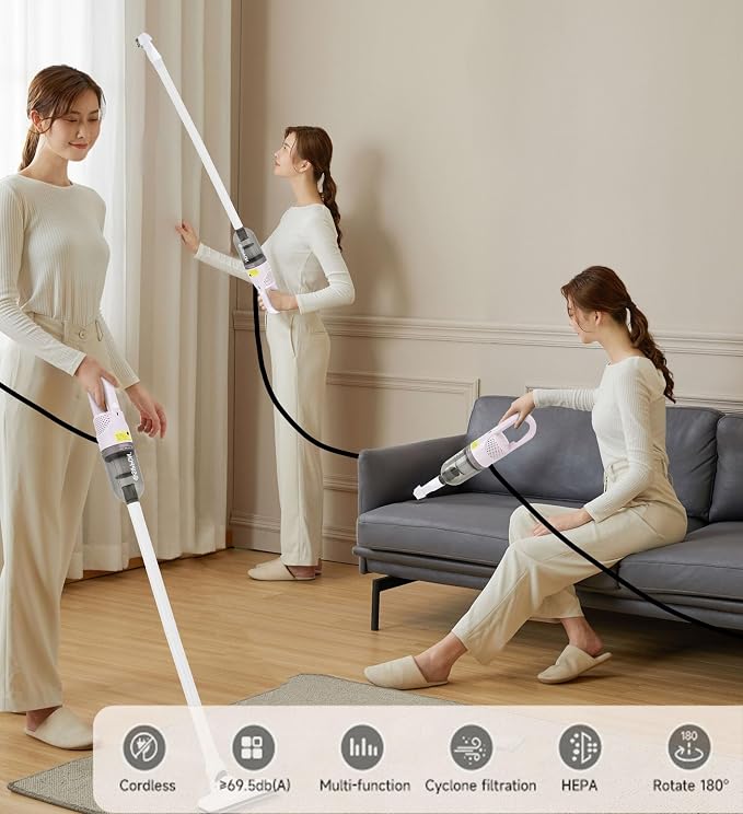Corded Handheld Vacuum Cleaner,Ultra-Lightweight Mini Portable Vacuums for Home, 6 in 1 Stick Vac Cleaners for Car,Pet Hair(White Corded)