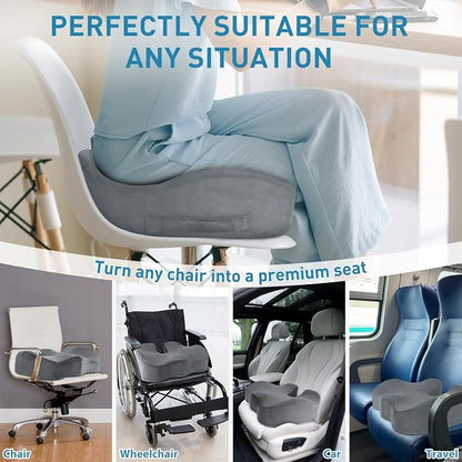BlissTrends Extra Thick Seat Cushion for Office Chair & Car Seat,LightGrey | Tailbone & Sciatica Relief, Ergonomic Support, High-Density Memory Foam, Comfort for Extended Sitting