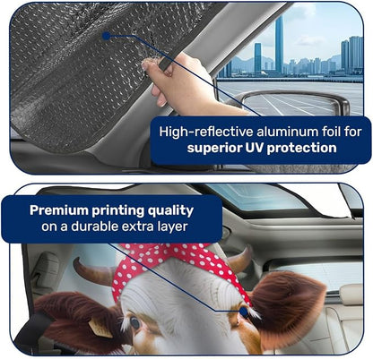 GENANY Cute Cow Couple Funny Windshield Sun Shade for Car SUV Truck (55x30 Inches), Sun Shade Windshield, Shades for Windows, Protector Blocks UV, Spring Car Decor