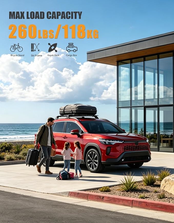 KINGGERI 260Lbs Lockable Roof Rack Cross Bars Compatible with Toyota Corolla Cross 2022 2023 2024 2025 2026 (with Flush Side Rails), Heavy Duty All Aluminum Rail Crossbar Anti-Theft Metal Matte Coated