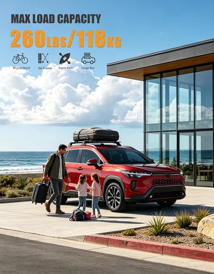 KINGGERI 260Lbs Lockable Roof Rack Cross Bars Compatible with Toyota Corolla Cross 2022 2023 2024 2025 2026 (with Flush Side Rails), Heavy Duty All Aluminum Rail Crossbar Anti-Theft Metal Matte Coated