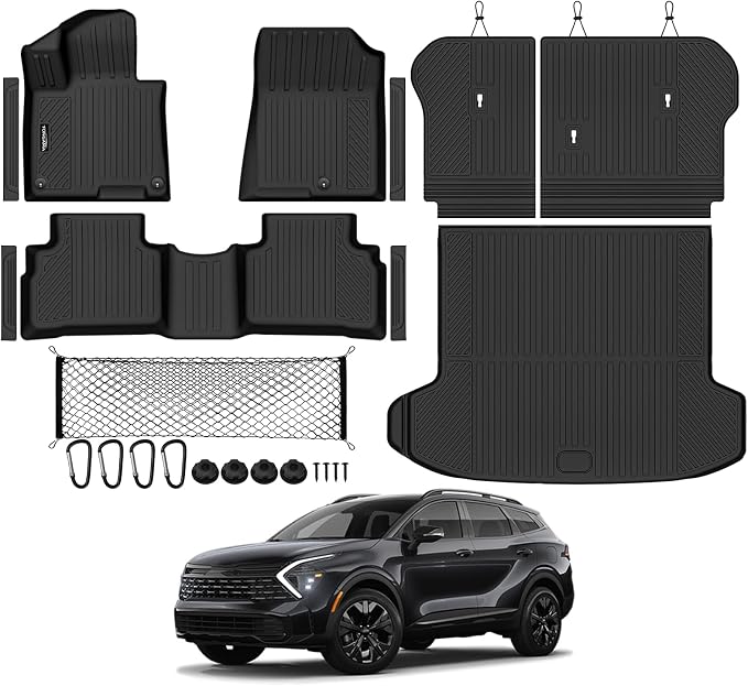 Tongama-Floor Mats for 2026 Kia Sportage Gas, All Weather TPE Trunk Mat and Backrest Mats Protector and Cargo Net and Door Sill Guards for Kia Sportage Floor Liner Accessories