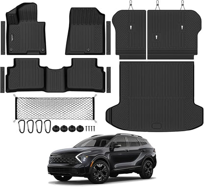 Tongama-Floor Mats for 2026 Kia Sportage Gas, All Weather TPE Trunk Mat and Backrest Mats Protector and Cargo Net and Door Sill Guards for Kia Sportage Floor Liner Accessories