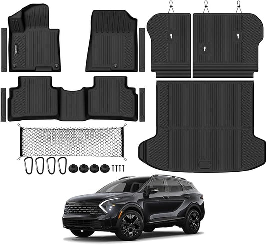 Tongama-Floor Mats for 2026 Kia Sportage Gas, All Weather TPE Trunk Mat and Backrest Mats Protector and Cargo Net and Door Sill Guards for Kia Sportage Floor Liner Accessories