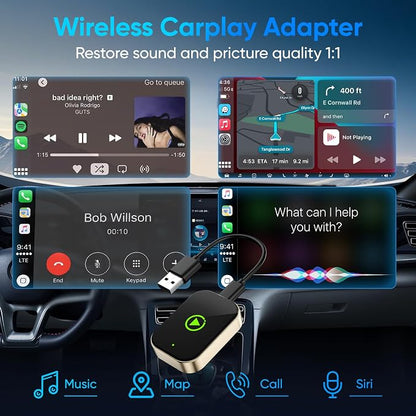 Wireless Carplay Adapter for iPhone, Converts Wired CarPlay to Bluetooth Wireless, Mini Car Play Screen Dongle with USB A/C for Cars 2018+ with Built-in Wired Carplay, Auto-Connect, No Delay