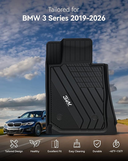 3W Floor Mats Custom Fit for 2019-2024 2025 2026 BMW G20 3 Series 330i 330e Sedan, TPE All Weather Floor Liner for BMW 3 Series G20 Accessories 1st and 2nd Row Full Set Car Mats (NOT for GT & 2 Door)