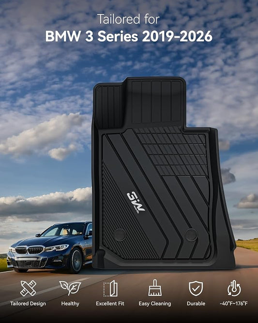 3W Floor Mats & Cargo Liner Custom Fit for 2019-2025 2026 G20 BMW 3 Series 330i Sedan, TPE All Weather Floor Liner for BMW 3 Series G20 1st and 2nd Row Full Set Car Mats (NOT for 330e/GT)