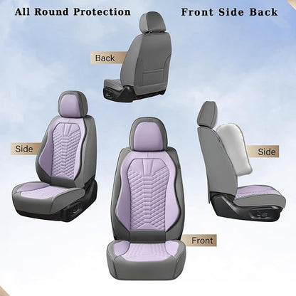 Coverado Car Seat Covers, Front Seat Cover, Waterproof Nappa Leather Seat Covers for Cars, Driver Car Seat Protectors, Gray and Purple Automotive Seat Covers Universal Fit for Most Cars