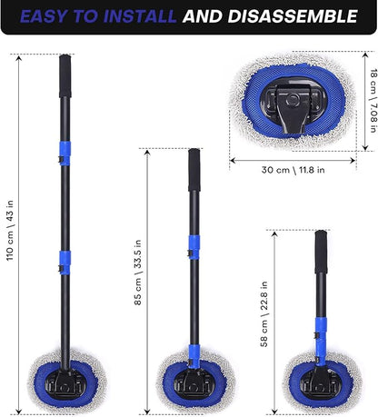 Ultimate Car Wash Brush with Long Handle | 15-Degree Curved Pole Design | Microfiber Brush Head | Adjustable Length | Wide Applications for Car, RV, Truck, Pickup | Car Wash Kit (Blue)