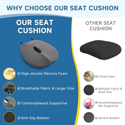 Desk Chair Seat Cushion Non-Slip Seat Cushion for Sciatica, Tailbone & Back Pain Relief - Butt Pillow for Drivers, Workers, Pregnancy Support for Long Sitting (Grey 01)
