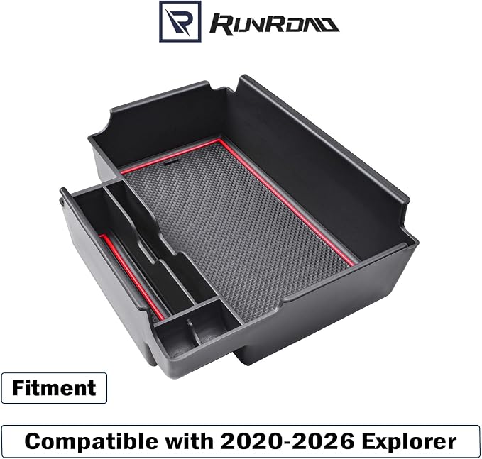 RUNROAD Upgrade Center Console Organizer Tray Compatible with Ford Explorer 2026 2025 2024 2023 2022 2021 2020 Accessories, ABS Armrest Tray Console Dividers Secondary Storage Box Container, Red
