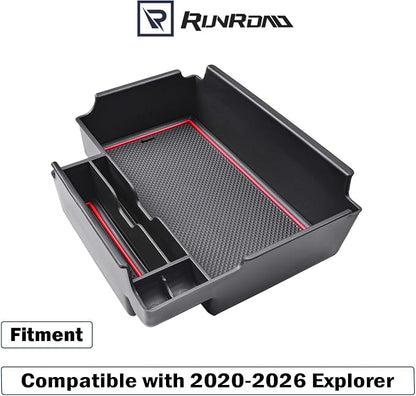 RUNROAD Upgrade Center Console Organizer Tray Compatible with Ford Explorer 2026 2025 2024 2023 2022 2021 2020 Accessories, ABS Armrest Tray Console Dividers Secondary Storage Box Container, Red