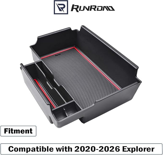 RUNROAD Upgrade Center Console Organizer Tray Compatible with Ford Explorer 2026 2025 2024 2023 2022 2021 2020 Accessories, ABS Armrest Tray Console Dividers Secondary Storage Box Container, Red