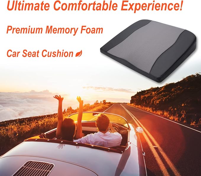 Lofty Aim Car Seat Cushion, Comfort Memory Foam Car Cushions for Driving - Sciatica & Lower Back Pain Relief, Driver Seat Pillow for Auto, Office Chair, Wheelchair - Black&Gray