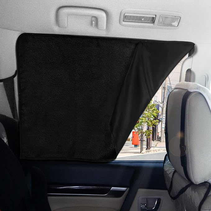 ZATOOTO Car Window Curtains - 2 Pcs Black Silk Side Rear Protection Covers - Magnetic Privacy Sun Shade Keeps Cooler for Baby Kids Sleeping
