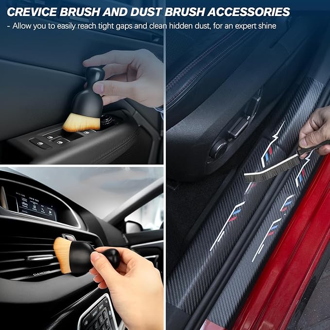 Car Detailing Brushes Set, 8-Piece Auto Detail Cleaning Brush Tool Kit in Soft/Middle/Hard, Crevice Brush, Dust Brush for Car Interior & Exterior, Leather, Air Vents, Emblems, Wheels Wash & Care