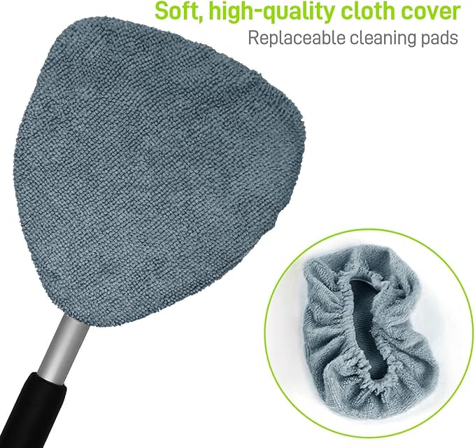 XINDELL 5 Pack Microfiber Pads – Replacement Heads Cover for Xindell Windshield Cleaner Tools. Washable & Reusable Triangle Pads (Grey). Fits Window Reach Tool - Handle Not Included