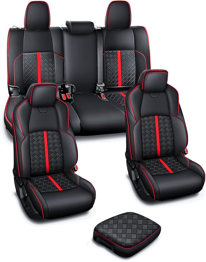 Carlimeki Leather Seat Covers Custom Fit for Tacoma Gen 4th (2024-2026) Double Cab, for SR, SR5, TRD PreRunner, TRD Sport, TRD Off-Road, Limited, Trailhunter - Armrest Covers Included - Fully Covered