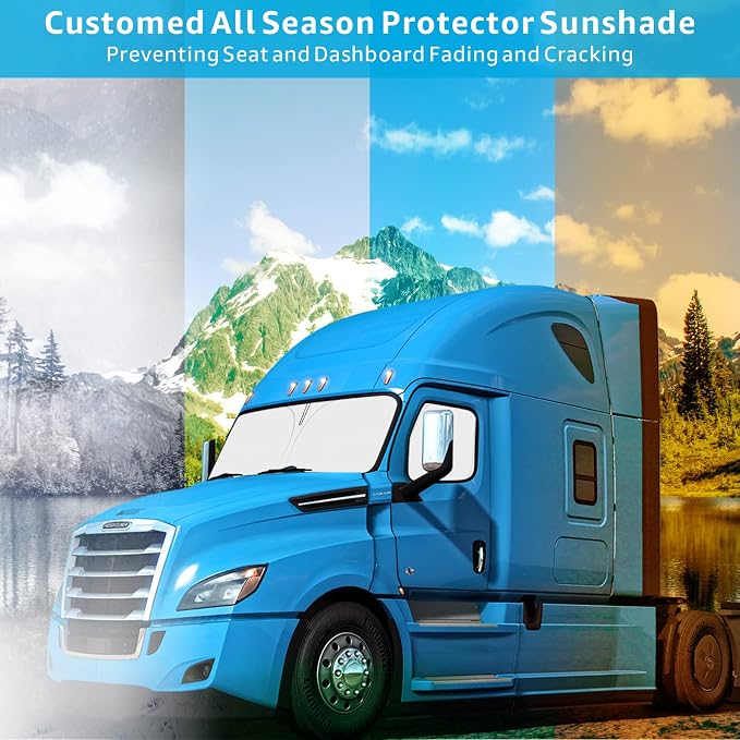 Proadsy Front Windshield and Side Windows Custom Fit 2018-2025 2026 Freightliner Cascadia, Semi-Truck Semi, Commercial & Big Rig Truck Sun Shade Foldable Sun Protector Privacy Cover