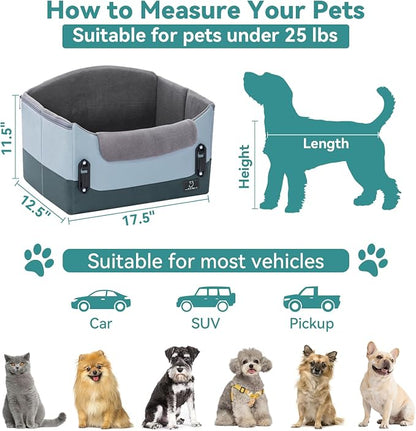 A4Pet Small Dog Car Seat for Small Dogs - Dog Booster Car Seat for Small Dogs Under 25, Portable Dog Crate for Car Seat with Patent Buckles, Clip-On Safety Leash, Pet Travel Carrier, Fits Most Cars