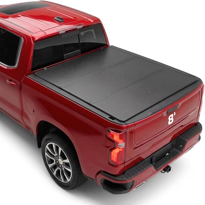 BDFHYK Hard Tri-Fold Tonneau Cover Fits Chevy Silverado GMC Sierra 2500HD 3500HD 2010-2026 8 FT Bed, Also Fits 1500 Regular Cab 8 FT Bed, Waterproof with Anti-Theft Lock for Camping & Work Trucks
