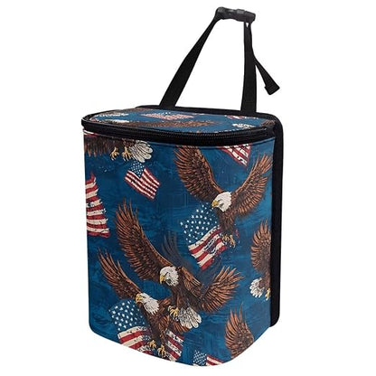 Talayituse Eagle American Flag Print Car Trash Bin, Large Size Auto Trash Can Adjustable Portable Garbage Can with Lid, Vehicle Hanging Bag for Headrest Front Back Seat 4th of July Decor