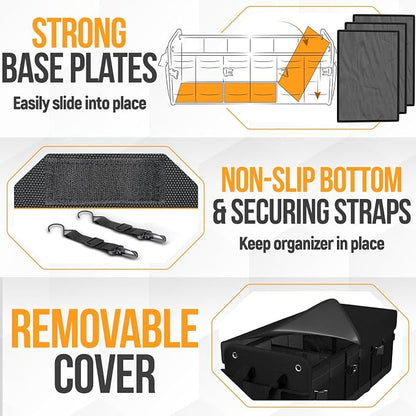 FORTEM Trunk Organizer For SUV Car Organizer and Storage, Multi-Compartment Storage Bag Car Accessories for Women Men, Perfect Christmas Gifts, 1680D Oxford, Non Slip Bottom, Straps, Soft Cover (90L)
