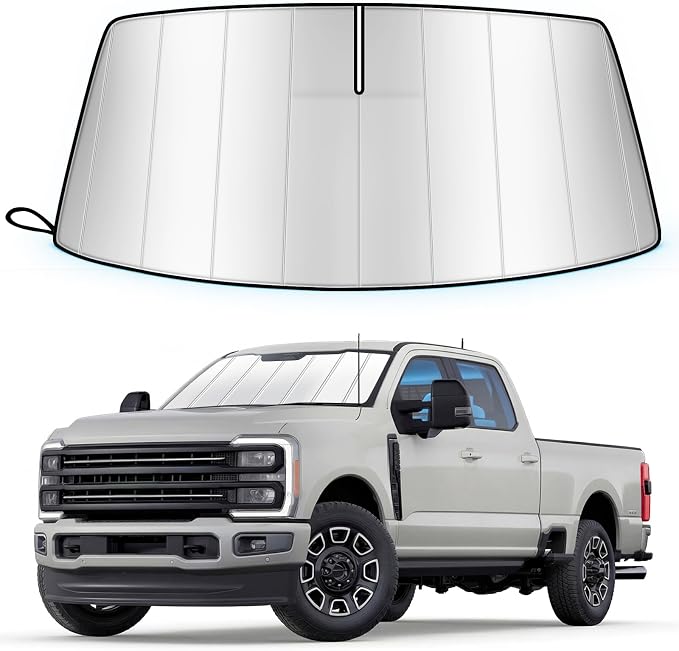 Windshield Sun Shade for Ford F250/F350/F450/F550/F600 Super Duty 2023-2026, Custom Fit Folding Design Front Window Sunshade Sun Visor Shield Accessories, Blocks UV Rays & Heat