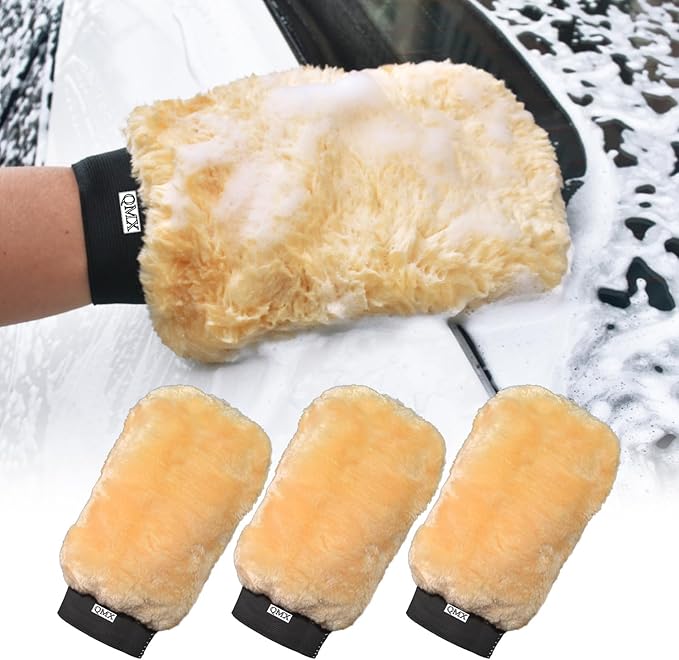 QMX™3-Pack Ultra-Soft Microfiber Car Wash Mitts Scratch-Free Double-Sided Wash & Wax Mitt for Safe Detailing and Paint Care