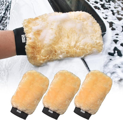 QMX™3-Pack Ultra-Soft Microfiber Car Wash Mitts Scratch-Free Double-Sided Wash & Wax Mitt for Safe Detailing and Paint Care