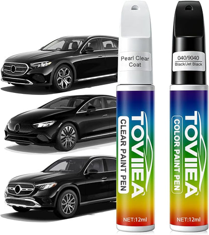 Black/Jet Black(040/9040) Touch Up Paint Compatible with Mercedes-Benz,2-In-1 Car Scratch Remover Pen,Car Paint Scratch Repair Kit for Scratches,Chips & Nicks,2-PCS SET