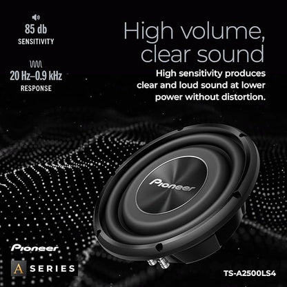 Pioneer A-Series TS-A2500LS4 10” Subwoofer – 1200W Max, Shallow-Mount Design, Deep Bass in Tight Spaces