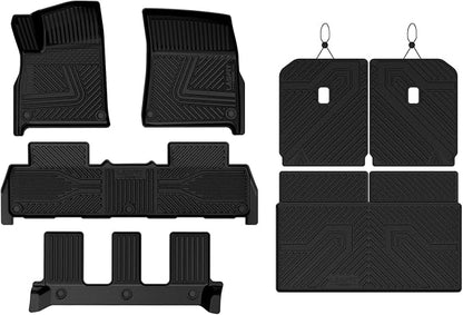 LASFIT Floor Mats&Trunk Mat&Backrest Mat for Rivian R1S 2024 2023 2022, TPE All Weather Floor Mats Custom Fit Floor Liner&Cargo Mat for R1S 2022-2024 Full Set Car Mats and Cargo Liner