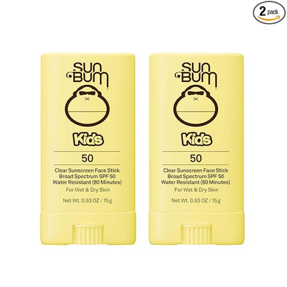 Sun Bum Kids SPF 50 Clear Sunscreen Face Stick | Wet or Dry Application | Hawaii 104 Act Compliant (Octinoxate & Oxybenzone Free) Broad Spectrum UVA/UVB Sunscreen | 0.53 oz (Pack of 2)