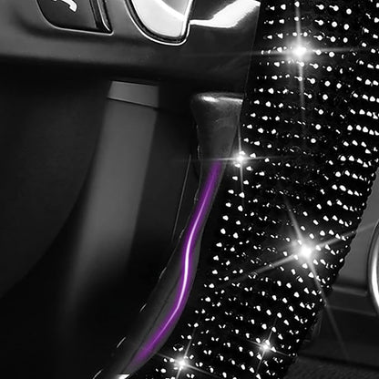 CAR PASS 2PCS Bling Diamond Segmented Steering Wheel Cover with Crystal Rhinestones, Wheel Protector Non-Slip Cute Car Accessories Universal Fit D-Shape O-Shape 14.5" to 16" for Women, Black Diamond