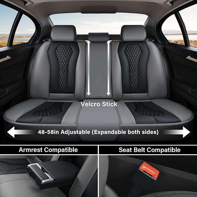 Coverado Car Seat Covers, Back Car Seat Cover, 3-Pieces Leather Seat Cover, Luxury Car Seat Cushion, Luxury Seat Cover Seat Protector Universal Most Cars Trucks SUV