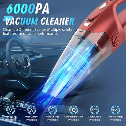 FUOAYOC Handheld Vacuum Cordless,Car Cordless Rechargeable, 6KPA Powerful Suction Hand Held Vacuum with LED Light/Multi Accessories, 1.6lbs Mini Portable Vacuum Cleaner for Home/Car/Office Cleaning
