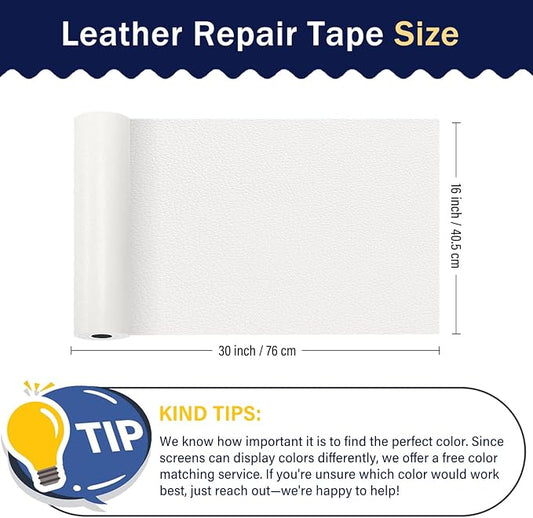Zenyao Leather Repair Patch Tape - Self Adhesive Leather Repair Kit for Car Seat Furniture, Heavy Duty Vinyl Repair Patch for Couch Sofa, Waterproof for Rips Scratches Tears, 12x30 Inch Roll, White