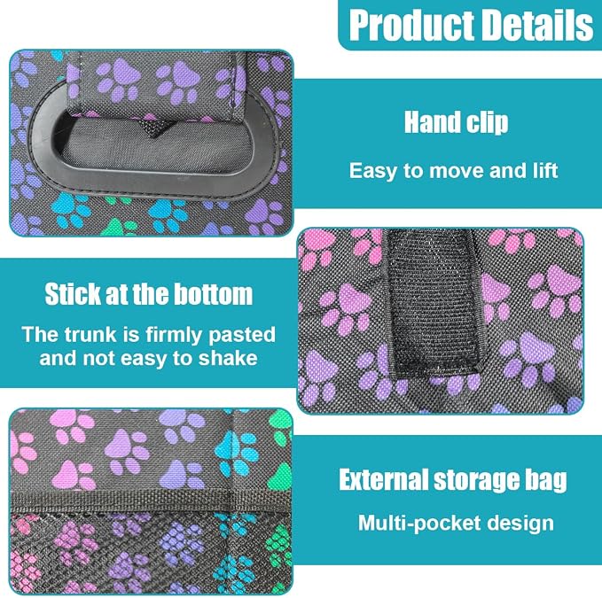 Car Trunk Organizer, Collapsible Multi-Compartment Auto Storage Box with 4 Pockets, Waterproof Oxford Fabric Car Trunk Container Accessories for Sedan SUV Truck (Colorful)