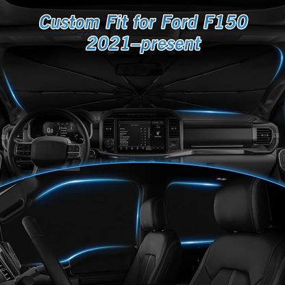 KUST Windshield Sun Shade Umbrella for Ford F150 Hybrid 2021 2022 2023 2024 2025 2026 Rear Window Shades 100% UV Protection and Blackout Privacy 5PCS Car Window Covers Accessories